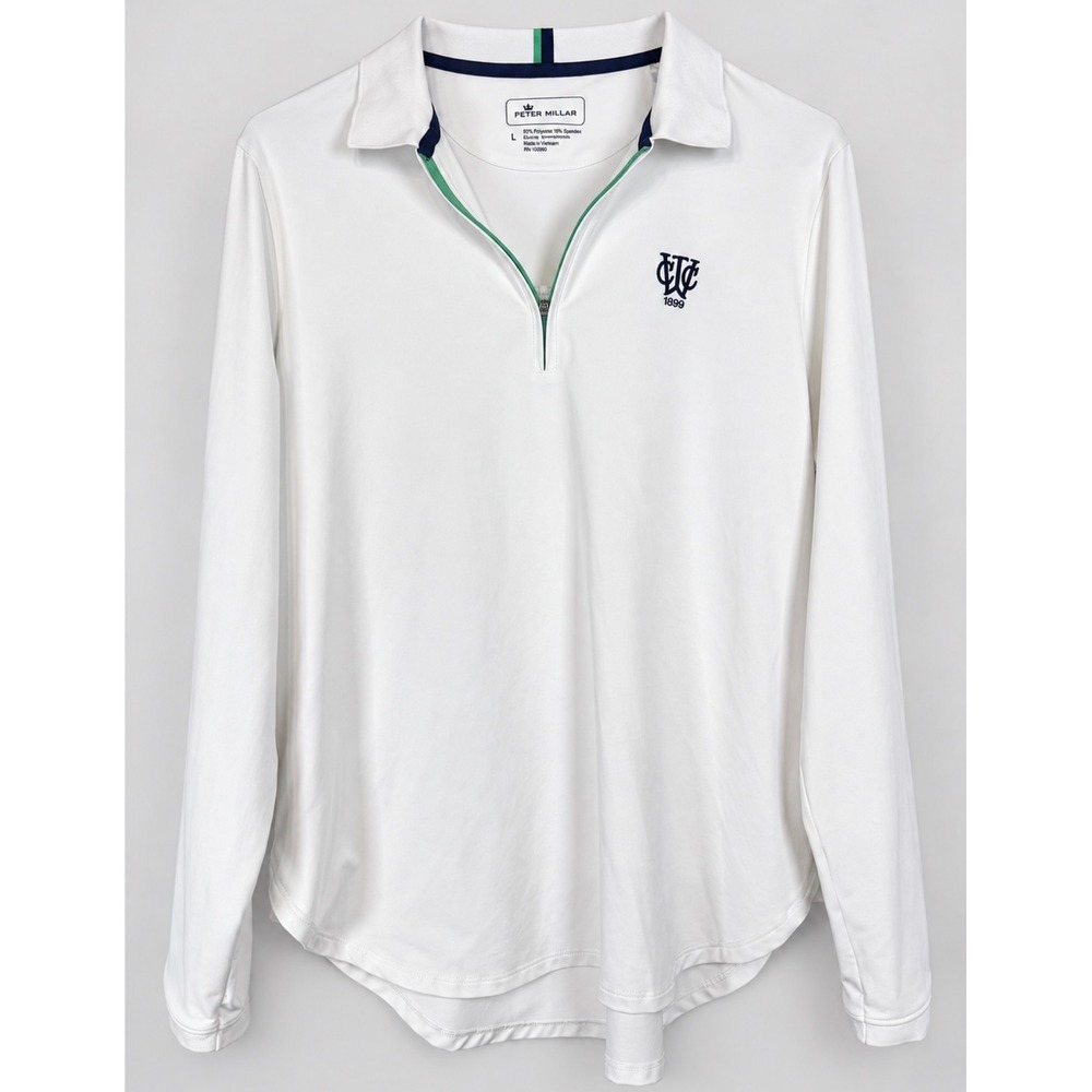 Peter Millar Womens L White Long Sleeve Performance Polo Quarter Zip WCC 1899